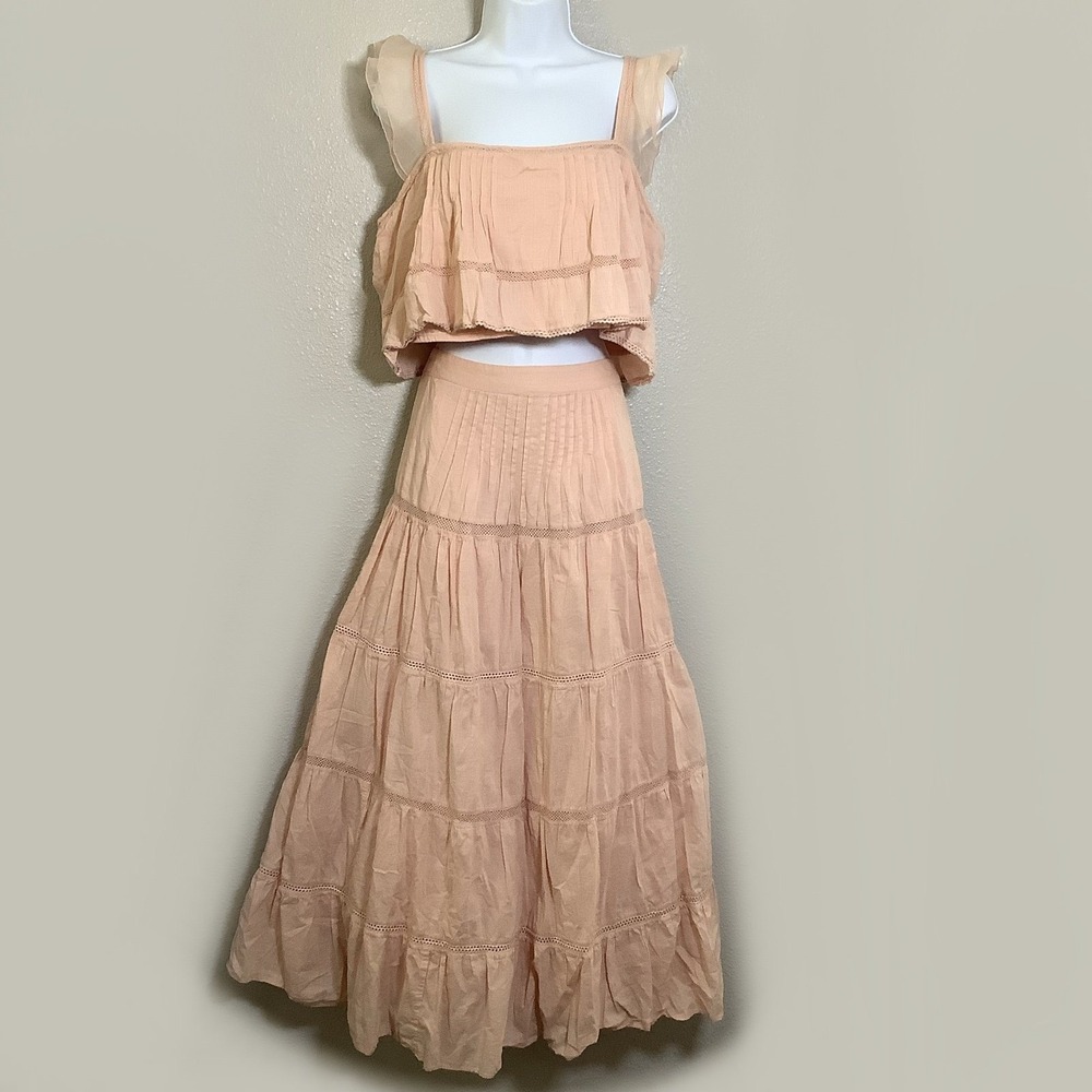 Anthropologie Forever that Girl Pink Ruffle Top Skirt Set XL Cottagecore Fairy